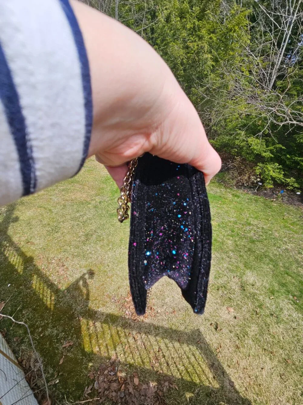 J.Crew Crewcuts Velvet Feel Glitter Heart Purse Gold Chain EUC